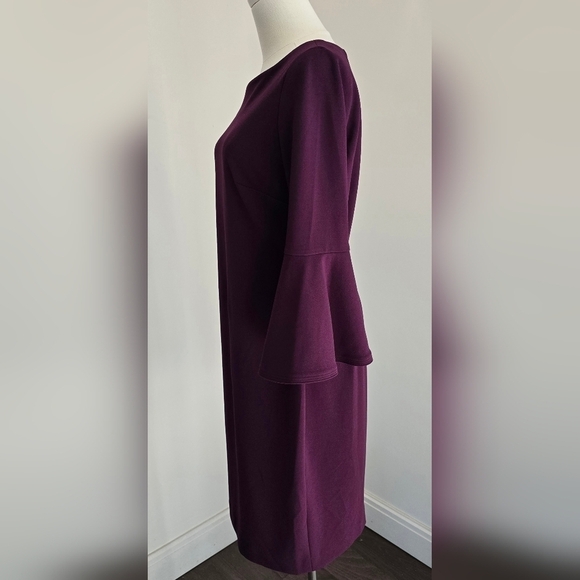 Calvin Klein Purple Sheath Dress Three-Quarter Ruffle Sleeve Boat Neck Sz. 10 - Picture 6 of 12